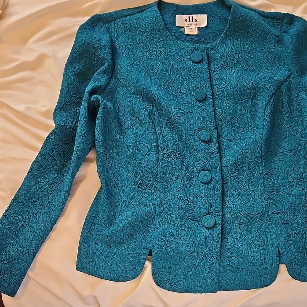 DB Collection Teal Textured Blazer And Skirt Set Size 8